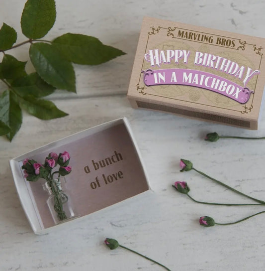 Happy Birthday ~ Bunch of Roses in A Vase in A Matchbox