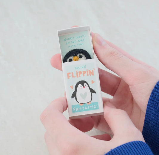 Flippin' Fantastic Friend ~ Wool Felt Penguin in A Matchbox