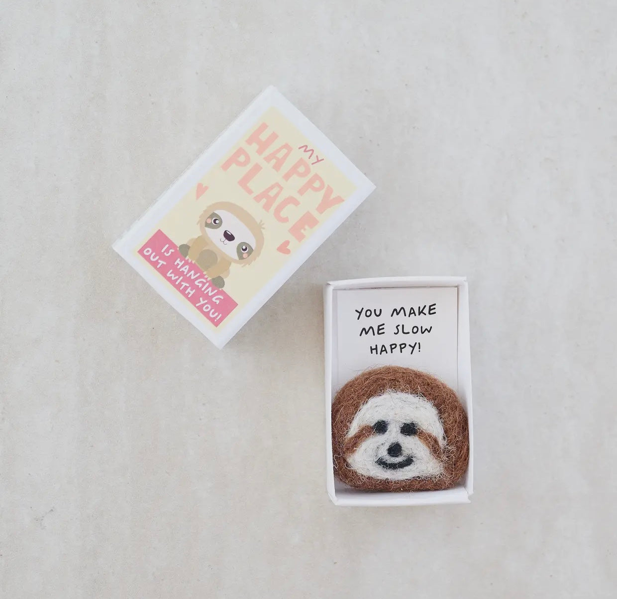 My Happy Place ~ Wool Felt Sloth in A Matchbox