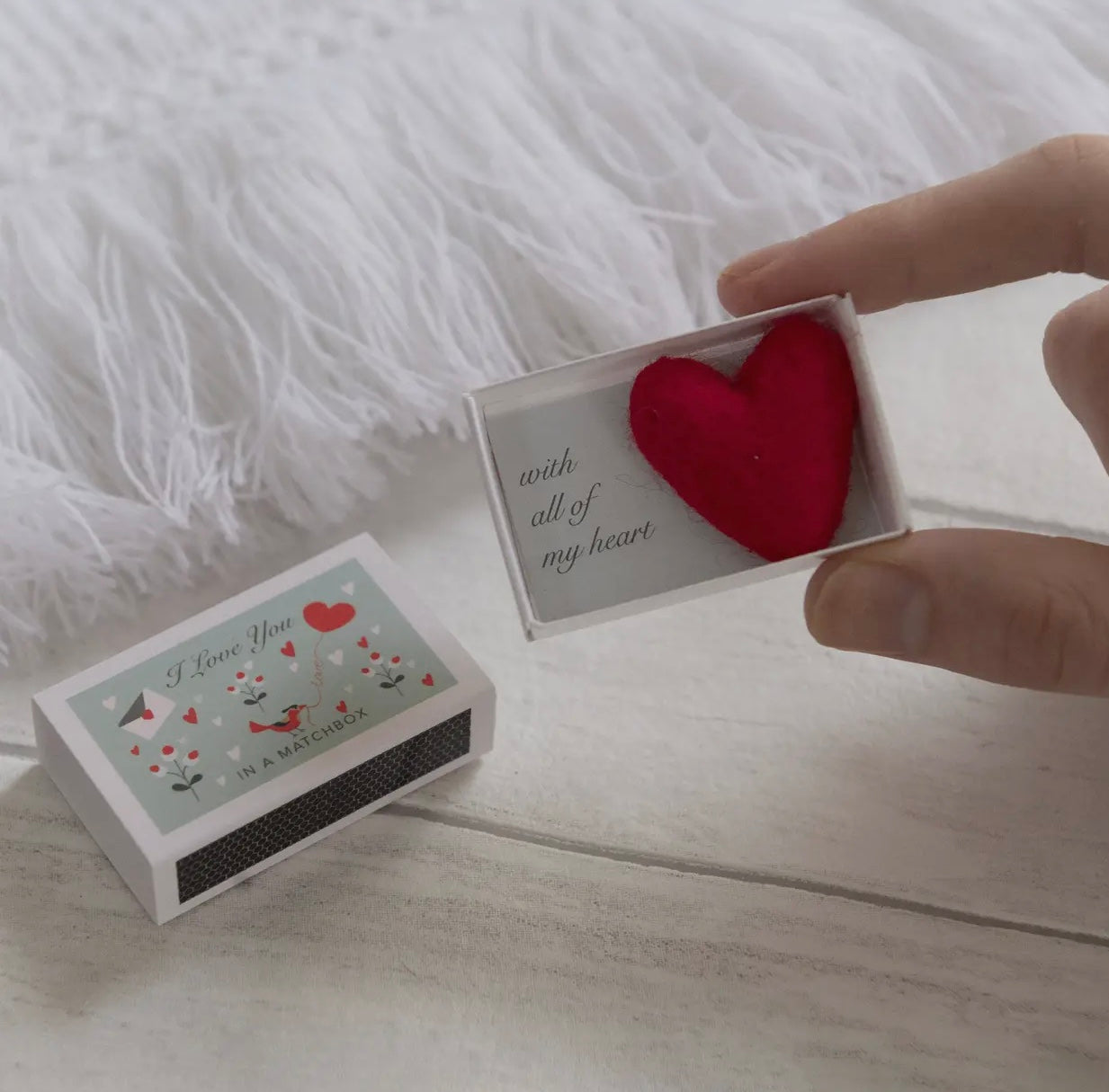 Wool Felt Heart ~ Love Message in A Matchbox