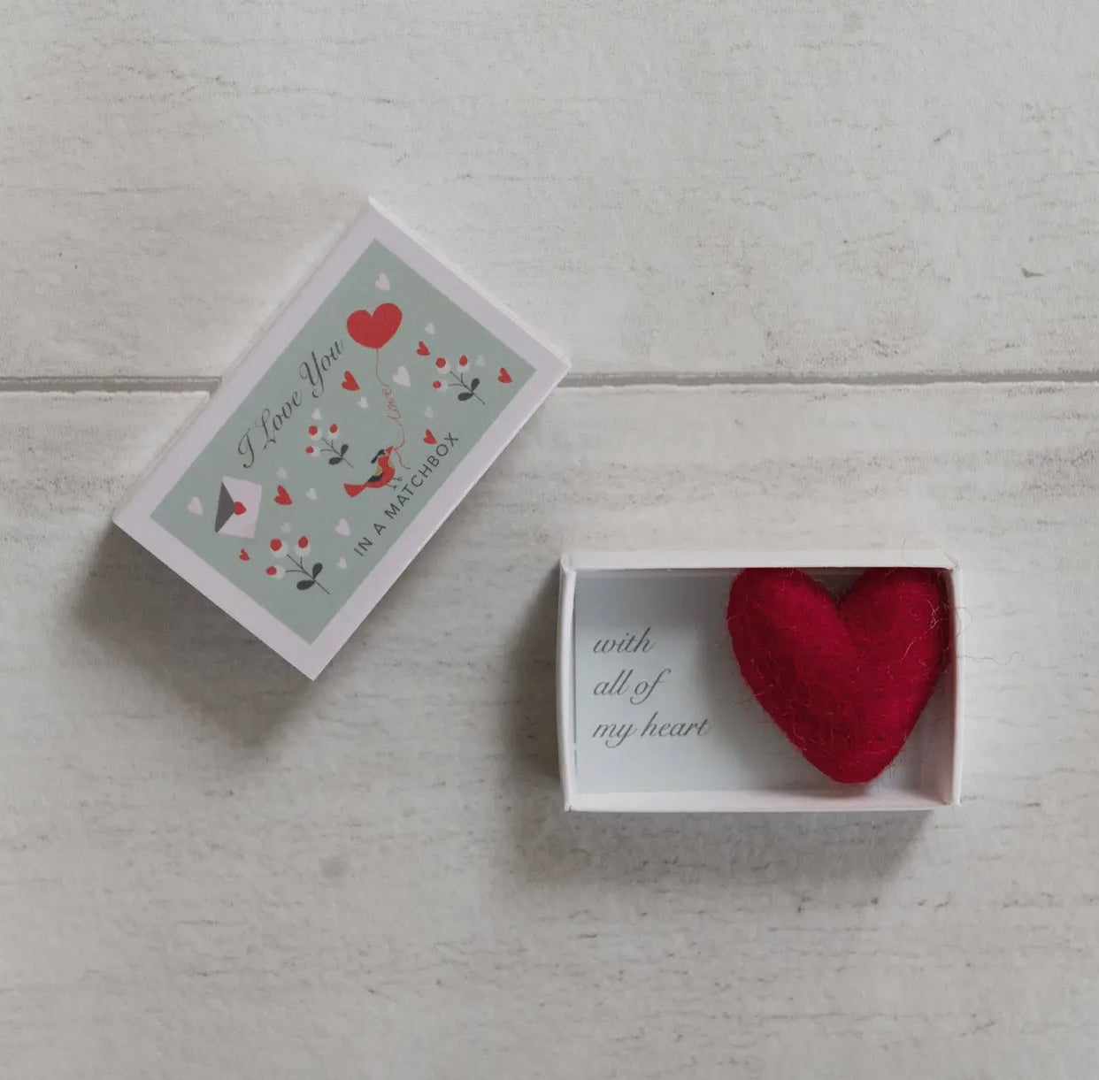 Wool Felt Heart ~ Love Message in A Matchbox