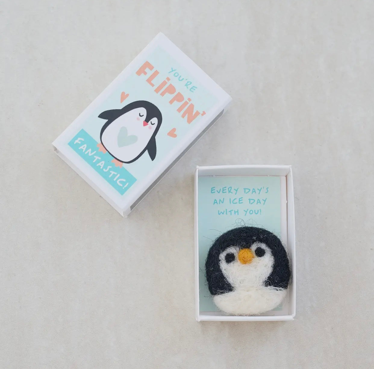 Flippin' Fantastic Friend ~ Wool Felt Penguin in A Matchbox